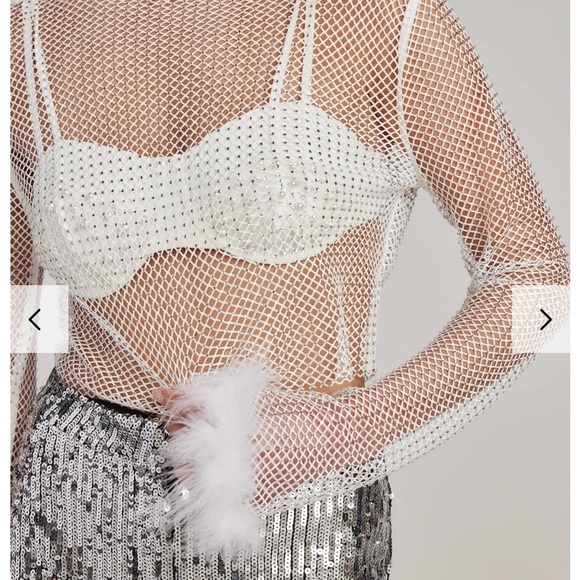 12th Tribe Mesh Crop Top with feather sleeve cuffs, perfect for a bachelorette! - Picture 2 of 3